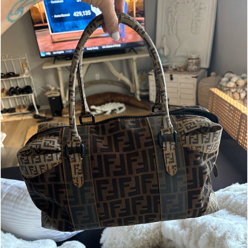 🖤RARE FENDI🤎 Zucca Zucchino Spalmati B Mix Tote In Tobacco